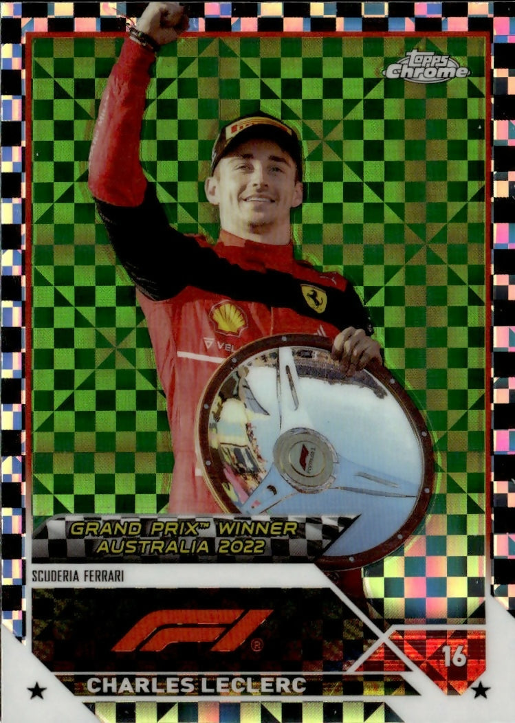2023 Topps Chrome Formula 1 Base #146 - Grand Prix Winners - Checker Flag X-Fractor Charles LeClerc - Scuderia Ferrari - A