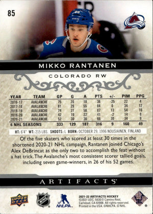2021-22 Upper Deck Artifacts Hockey - Base #85 Mikko Rantanen - Colorado Avalanche - B