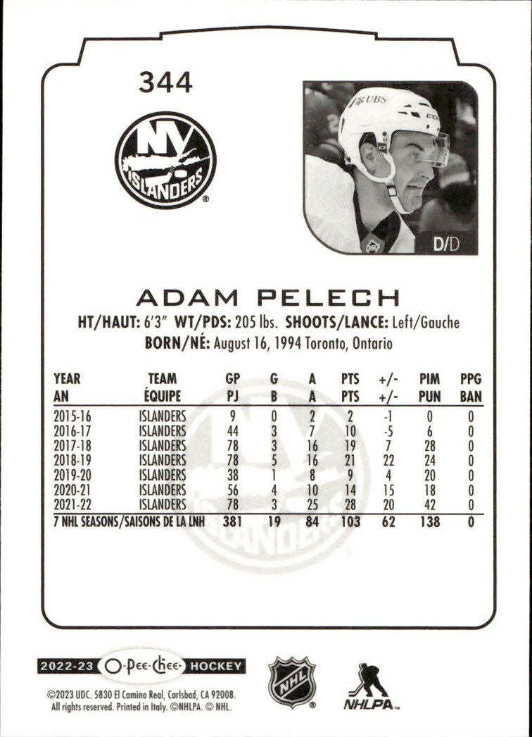 2022-23 Upper Deck O-Pee-Chee Hockey - Base #344 Adam Pelech - New York Islanders - B