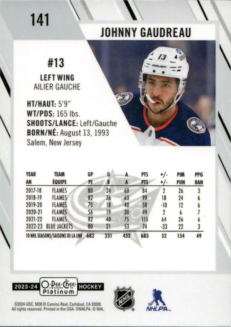 2023-24 Upper Deck O-Pee Chee Platinum Hockey - Base #141 Johnny Gaudreau - Columbus Blue Jackets - B