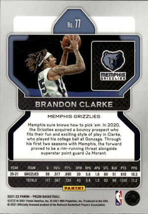 2021-22 Panini Prizm Basketball - Base # 77 Brandon Clarke - Memphis Grizzles