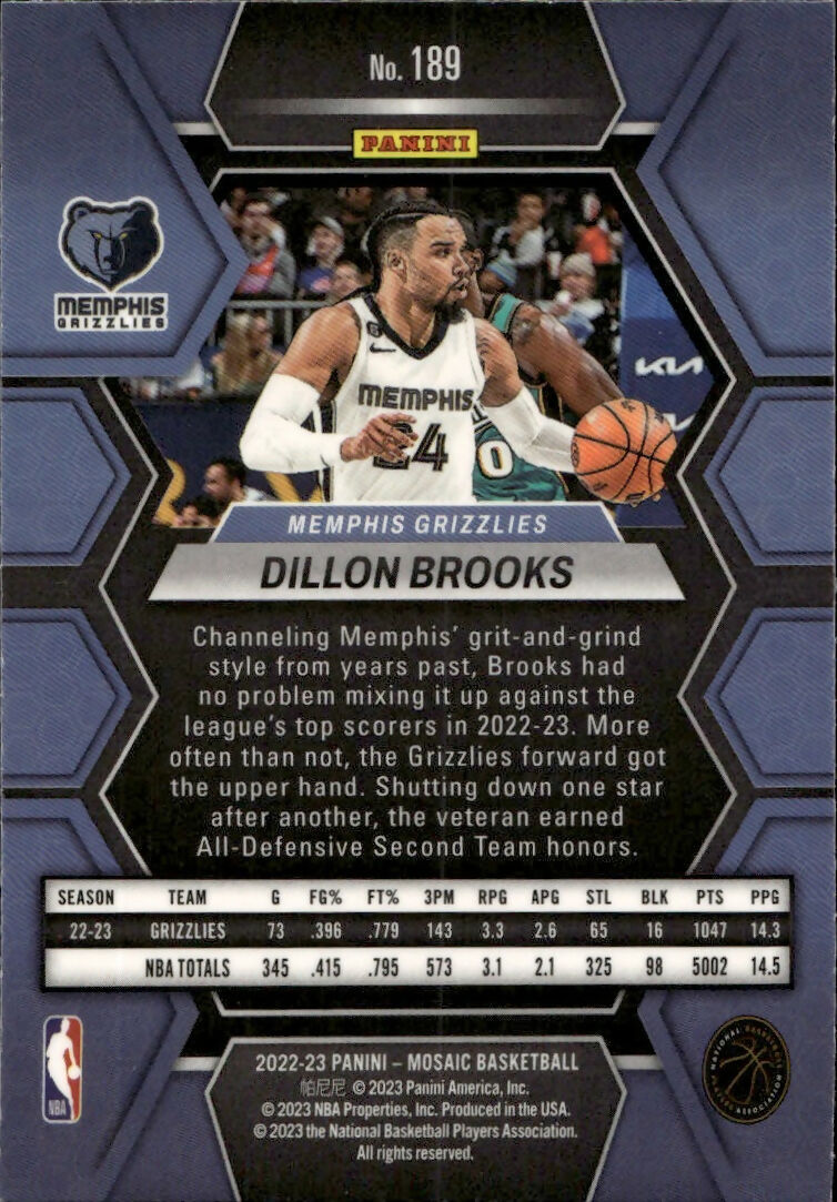 2022-23 Panini Mosaic Basketball - Base #189 Dillon Brooks - Memphis Grizzlies - B