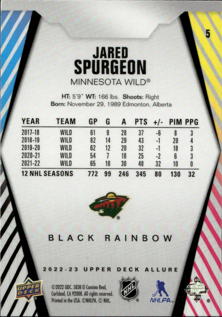 2022-23 Upper Deck Allure Hockey - Base - Black Rainbow #56 Jared Spurgeon - Minnesota Wild - B