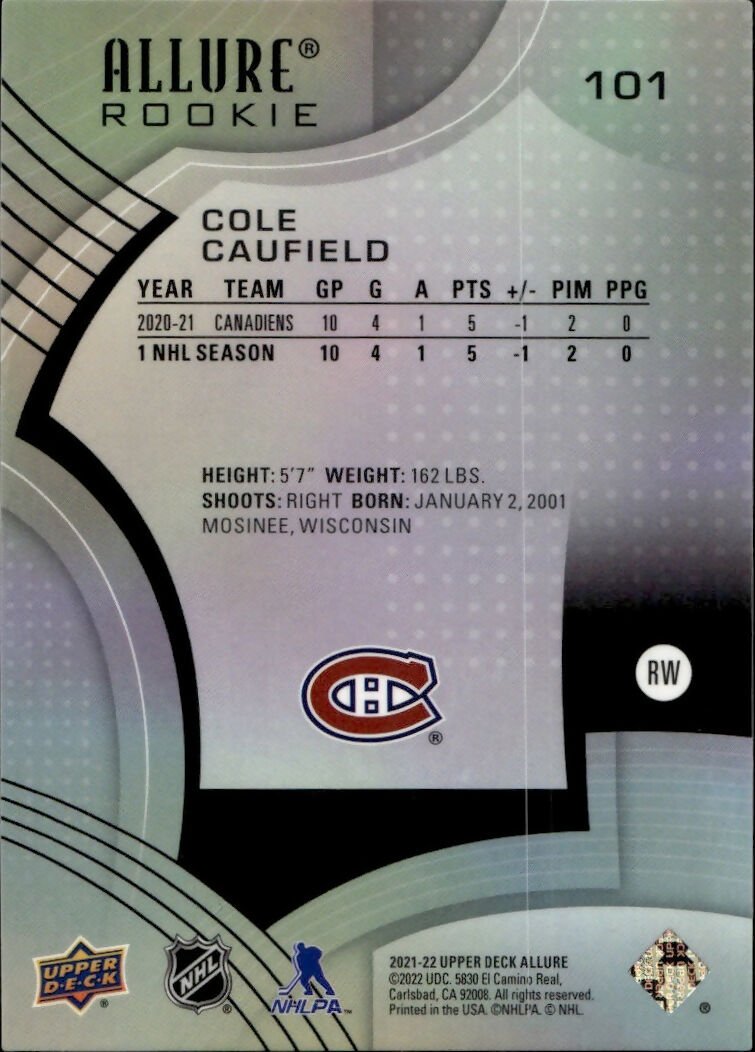 2021-22 Upper Deck Allure Hockey - Base - Rookie #Cole Caufield - Montreal Canadiens - B