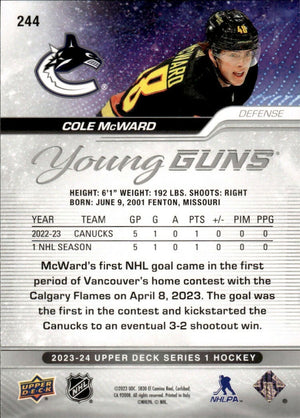 2023-24 Upper Deck Series 1 Hockey - Base - Young Guns #244 Cole McWard - Vancouver Canucks