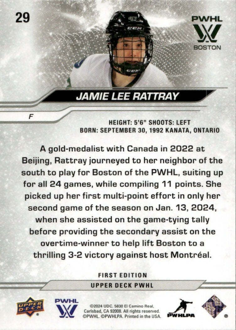 2024-25 Upper Deck PWHL Hockey - Base #29 Jamie Lee Rattray - Boston Fleet - B