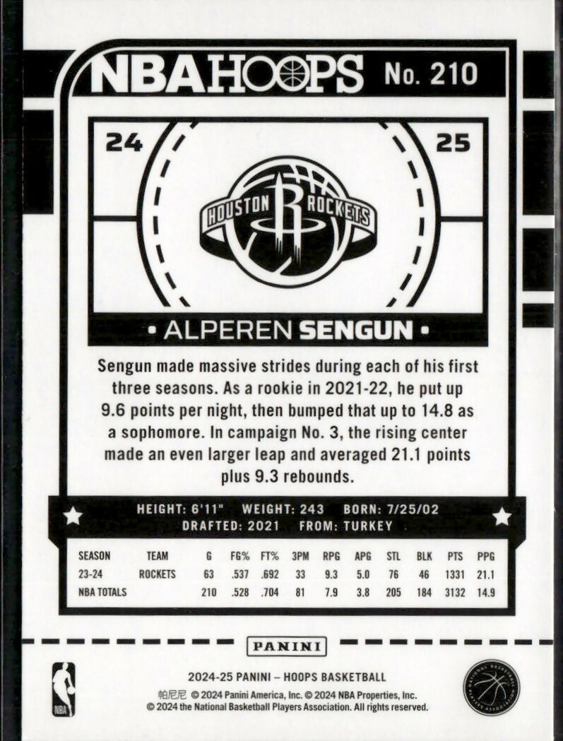 2024-25 Hoops Neon Green Flood #210 Alperen Sengun Houston Rockets