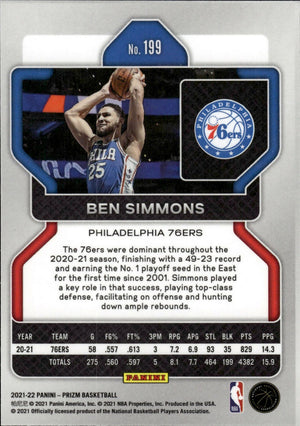 2021-22 Panini Prizm Basketball - Base # 199 Ben Simmons - Philadelphia 76ers