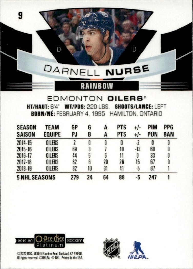 2019-20 Upper Deck O-Pee-Chee Platinum Hockey - Base - Rainbow #9 Darnell Nurse - Edmonton Oilers