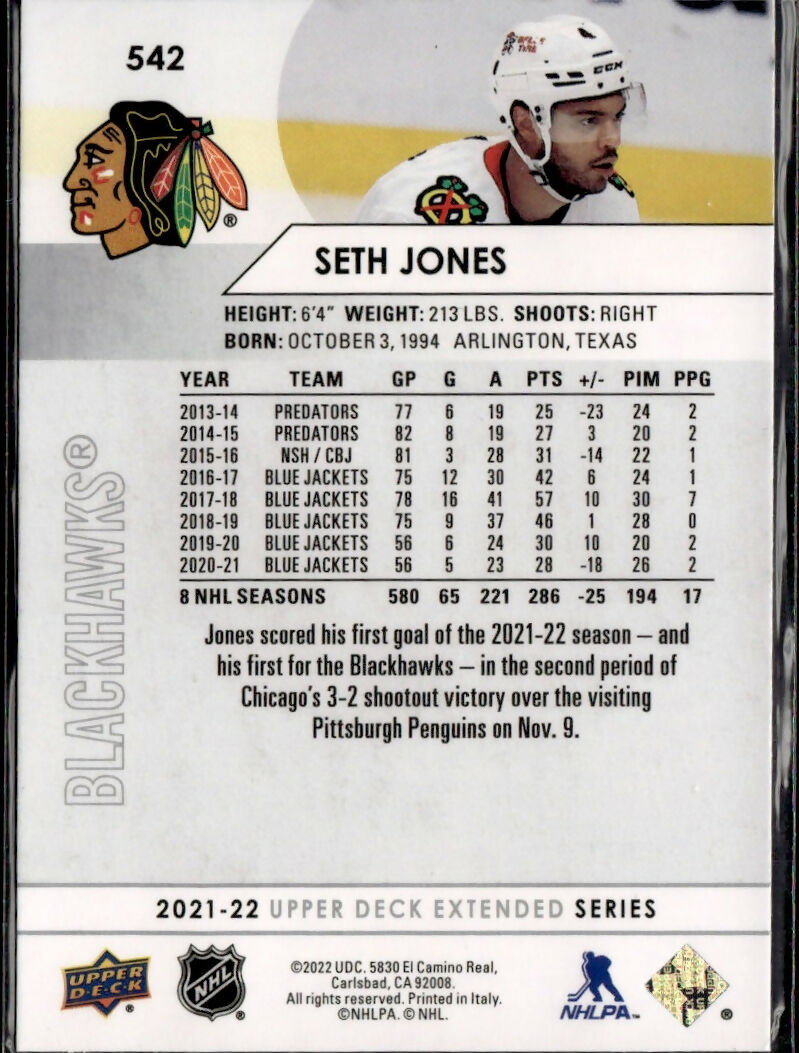 2021-22 Upper Deck #542b Seth Jones Chicago Blackhawks