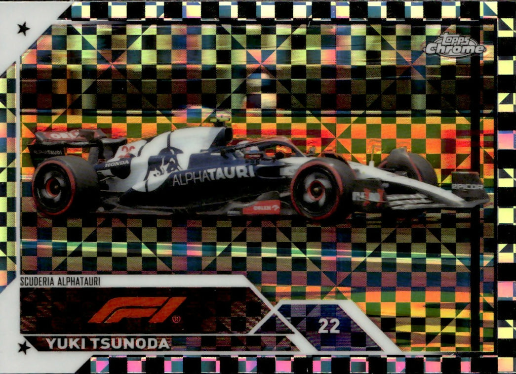 2023 Topps Chrome Formula 1 Base #57 - F1 Drivers - Checker Flag X-factor Yuki Tsunoda - Scuderia Alphatauri - A