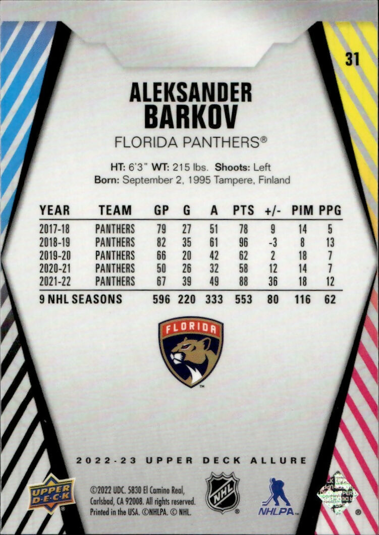 2022-23 Upper Deck Allure Hockey - Base #31 Aleksander Barkov - Florida Panthers - B