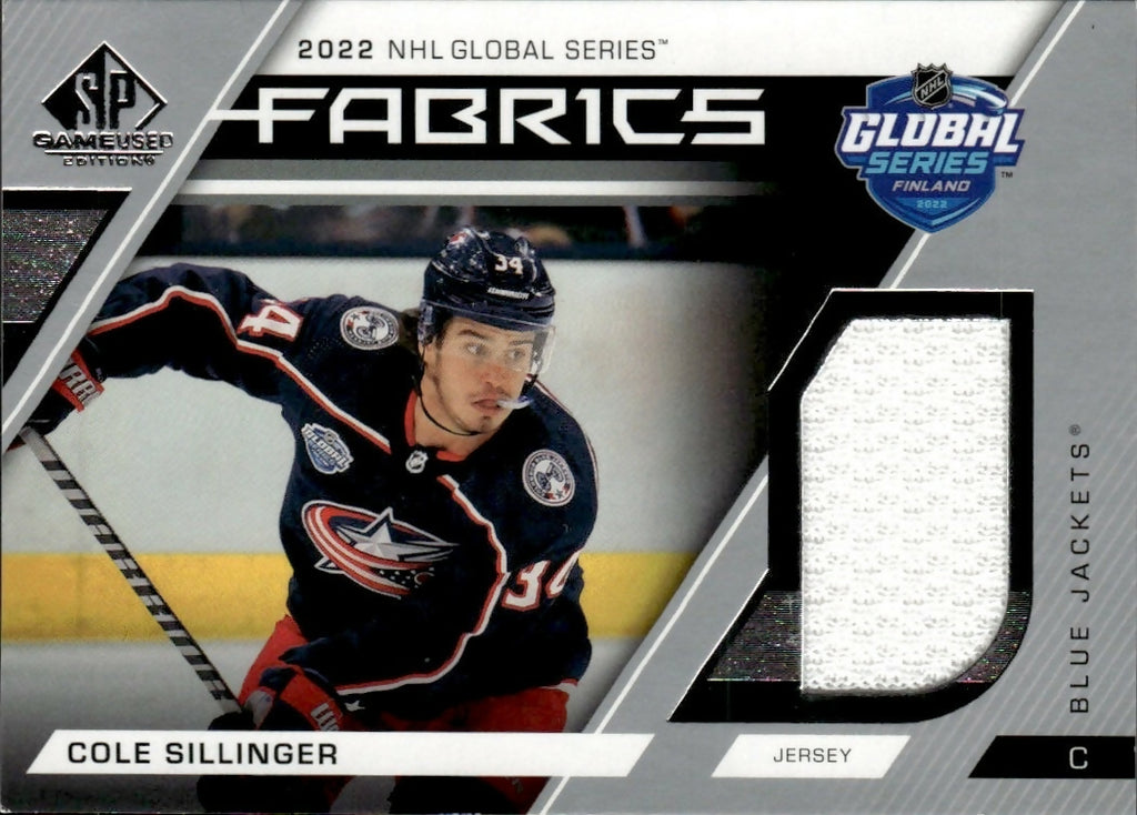 2023-24 Upper Deck SP Game Used Hockey - Fabrics - Global Series #GS-22 Cole Sillinger - Columbus Blue Jackets - A