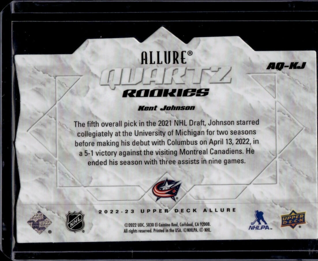 2022-23 Upper Deck Allure Hockey - Quartz - Rookies #AQ-KJ Kent Johnson - Columbus Blue Jackets - B