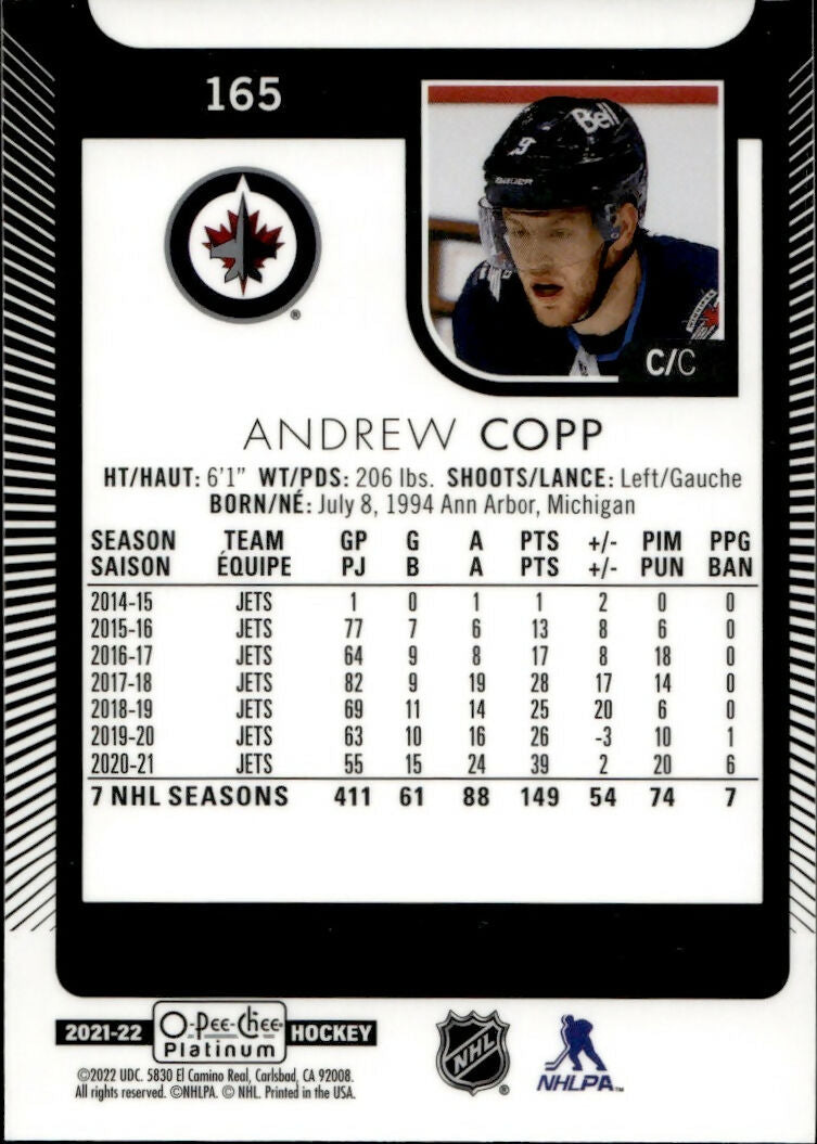 2021-22 Upper Deck O-Pee Chee Platinum Hockey - Base #165 Andrew Copp - Winnipeg Jets - B