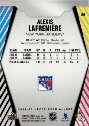 2022-23 Upper Deck Allure Hockey - Base #54 Alexis Lafreniere - New York Rangers - B