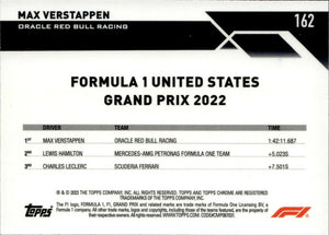 2023 Topps Chrome Formula 1 Base #162 - Grand Prix Winners Max Verstappen - Oracle Red Bull Racing - B