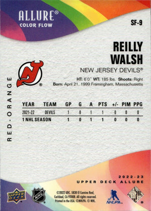 2022-23 Upper Deck Allure Hockey - Color Flow - Red-Orange #SF-9 Reilly Walsh - New Jersey Devils - B