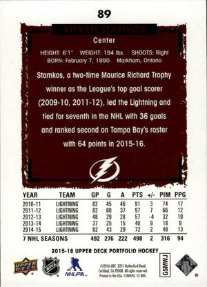 2015-16 Upper Deck Portfolio Hockey - Base #89 Steven Stamkos - Tampa Bay Lightning