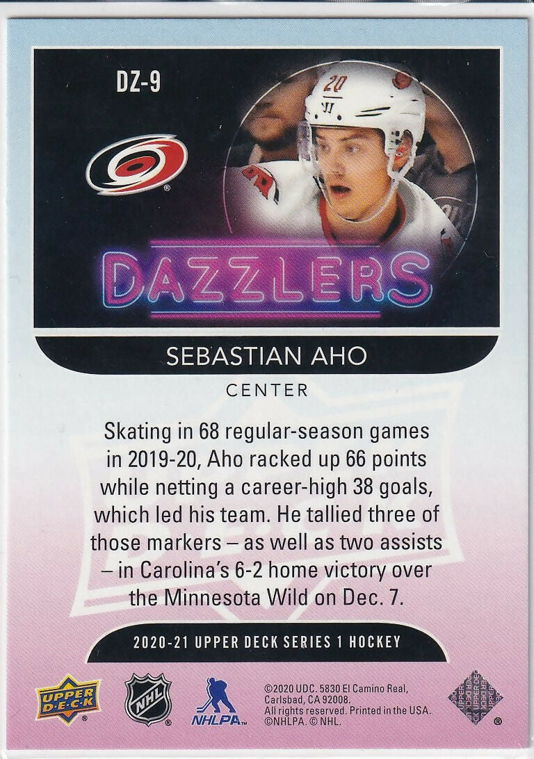 2020-21 Upper Deck Dazzlers Green #DZ-9 Sebastian Aho Carolina Hurricanes