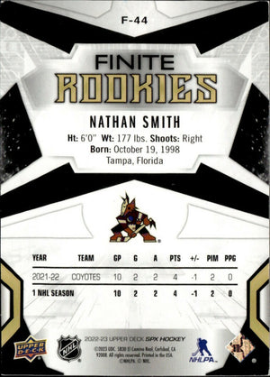 2022-23 Upper Deck SPX Hockey - Finite Rookies - Platinum :99 #F-44 Nathan Smith - Arizona Coyotes - B