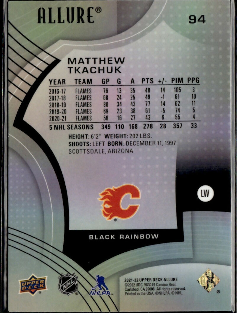 2021-22 Upper Deck Allure Hockey - Base - Black Rainbow #94 Matthew Tkachuk - Calgary Flames