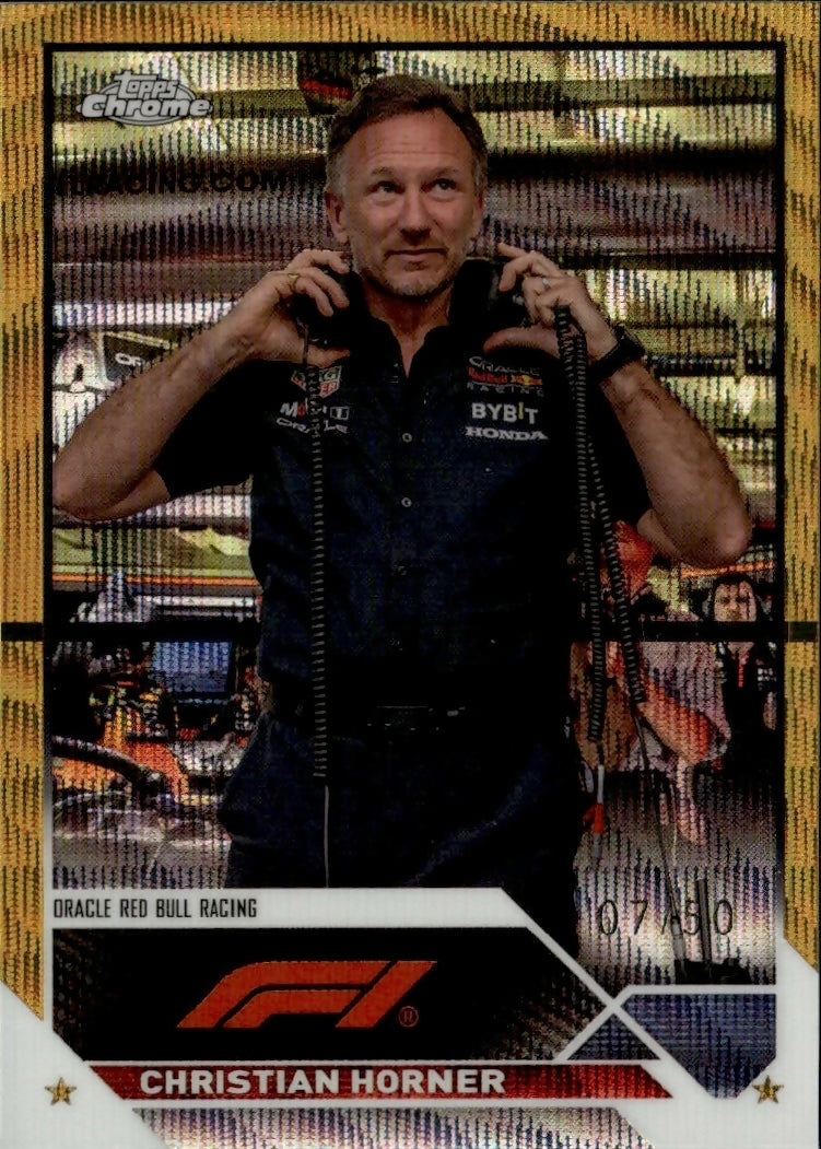 2023 Topps Chrome Formula 1 Base #93 - F1 Crew Team - Refractor - Gold Raywave :50 Christian Horner - Oracle Red Bull Racing - A