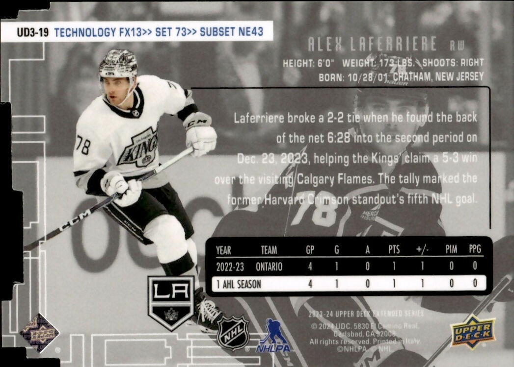 2023-24 Upper Deck Extended Series Hockey - Technology FX13 #UD3-19 Alex Laferriere - Los Angeles Kings - B