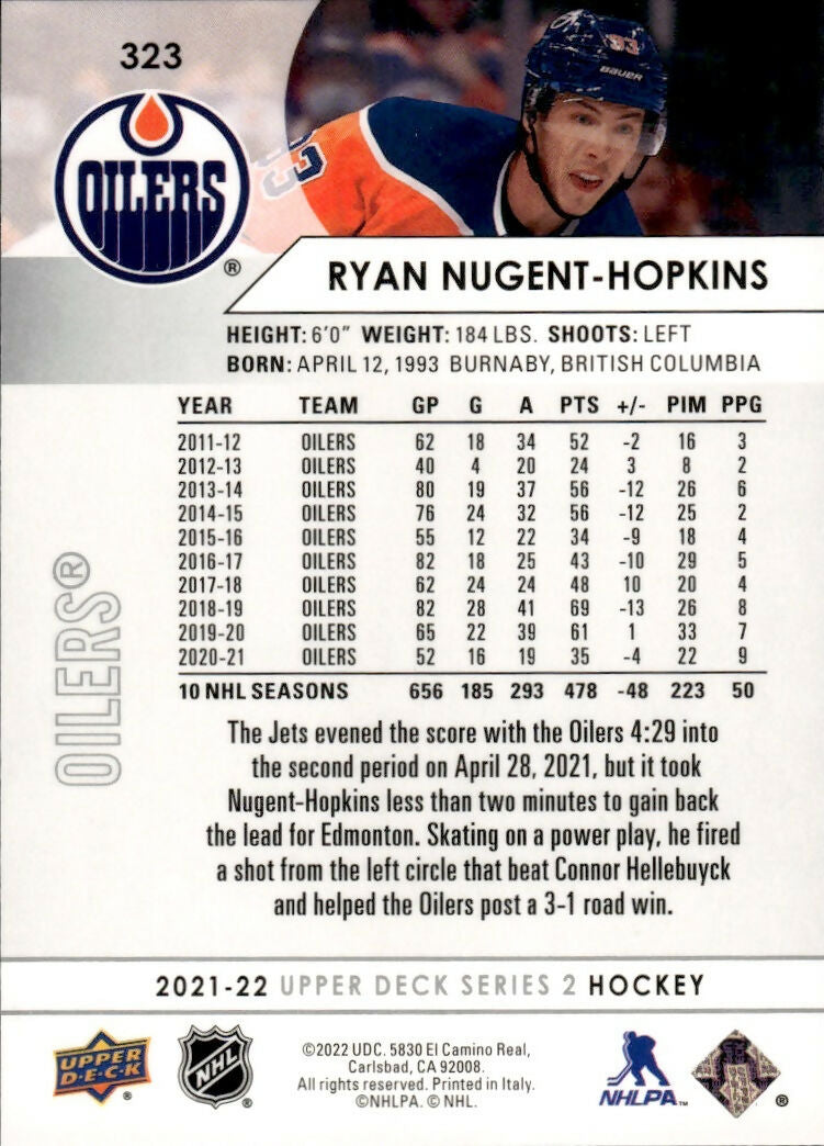 2021-22 Upper Deck Series 2 Hockey - Base #323 Ryan Nugent-Hopkins - Edmonton Oilers - B