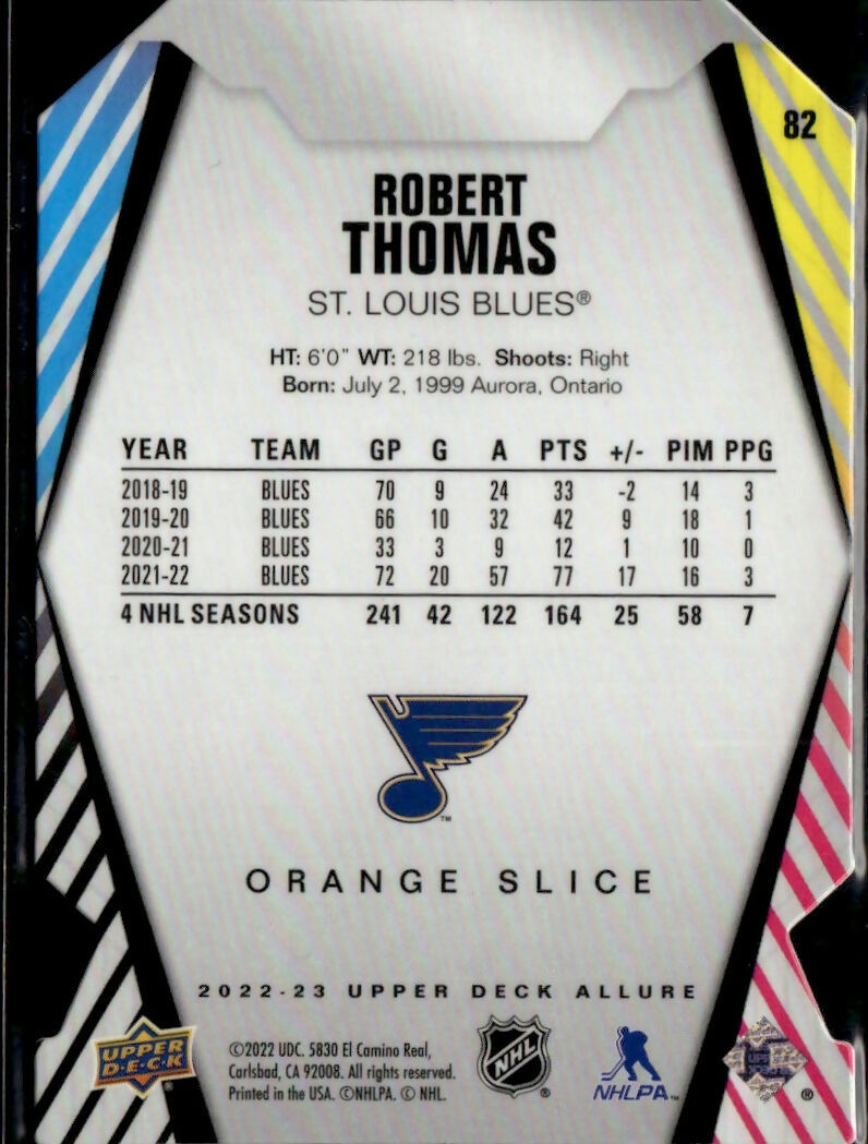 2022-23 Upper Deck Allure Hockey - Base - Orange Slice #82 Robert Thomas - St. Louis Blues