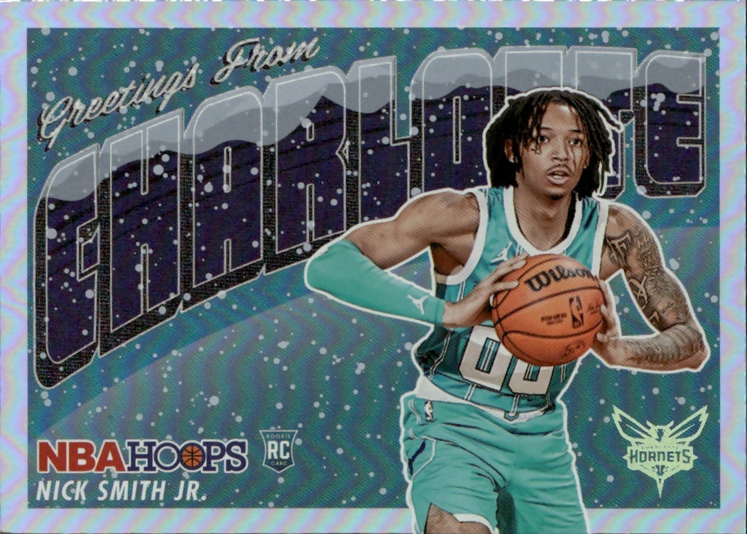 2023-24 Panini Hoops Basketball - Rookie Greetings - Holo #7 Nick Smith Jr - Charlotte Hornets - A
