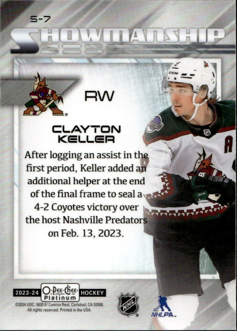 2023-24 Upper Deck O-Pee-Chee Platinum Hockey - Showmanship #S-7 Clayton Keller - Arizona Coyotes - B