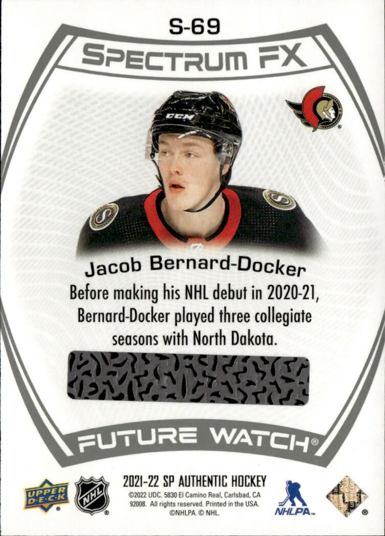 2021-22 Upper Deck SP Authentic Hockey - Spectrum F:X - Future Watch - Tier 1 #S-69 Jacob Bernard-Docker - Ottawa Senators - B