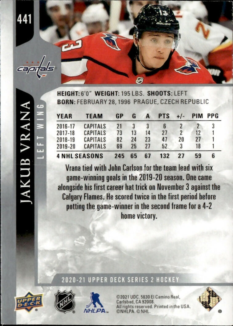 2020-21 Upper Deck Series 2 Hockey - Base #441 Jakub Vrana - Washington Capitals - B
