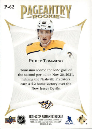 2021-22 Upper Deck SP Authentic Hockey - Pageantry #P-62 Philip Tomasino - Nashville Predators - B