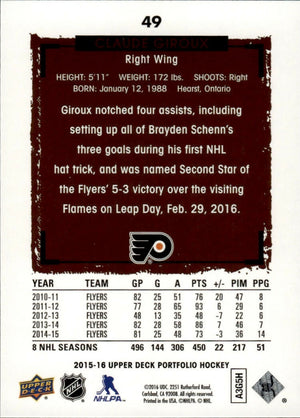 2015-16 Upper Deck Portfolio Hockey - Base #49 Claude Giroux - Philadelphia Flyers