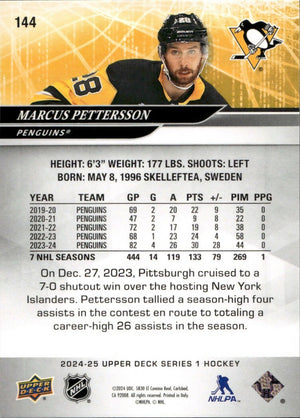 2024-25 Upper Deck Series 1 Hockey - Base #144 Marcus Pettersson - Pittsburgh Penguins - B