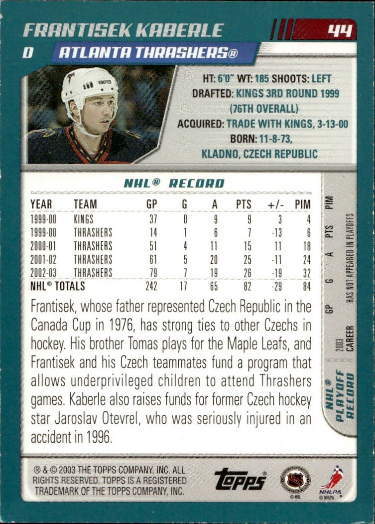 2003-04 O-Pee-Chee - Base - Blue :500 #44 Frantisek Kaberle - Atlanta Thrashers - B