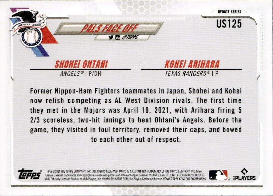 2021 Topps Update #US125 Pals Face Off (Shohei Ohtani / Kohei Arihara) VC