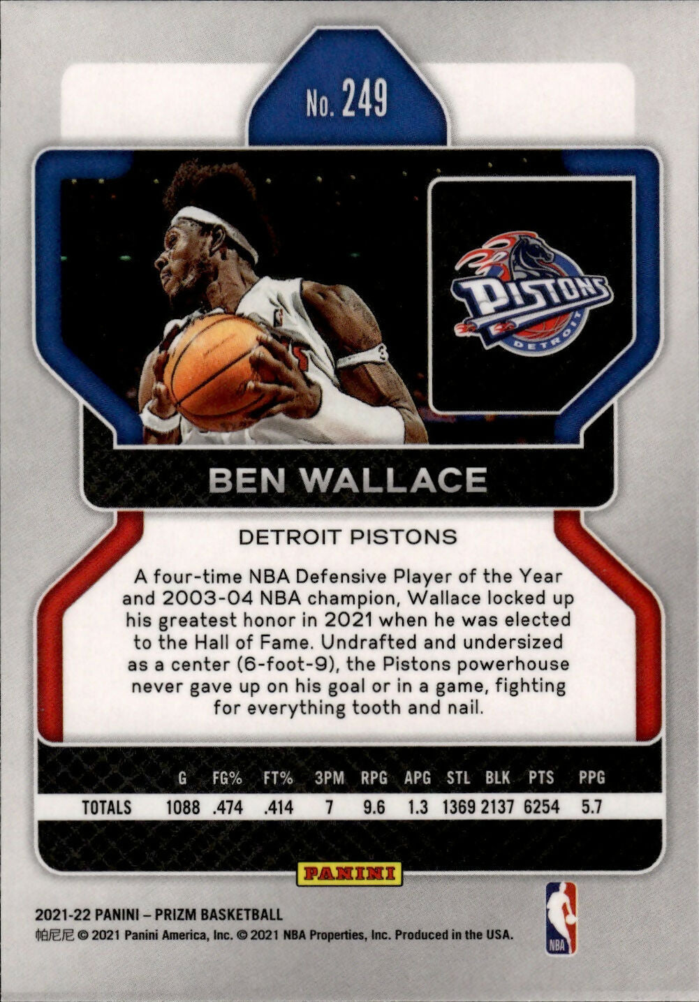 2021-22 Panini Prizm Basketball - Base # 249 Ben Wallace - Detroit Pistons