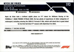 2023 Topps Chrome Formula 1 Base #193 - F1 Freshest - Checker Flag X-factor Nyck De Vries - Scuderia Alphatauri - B