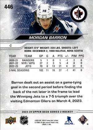 2023-24 Upper Deck Series 2 Hockey - Base #446 Morgan Barron - Winnipeg Jets