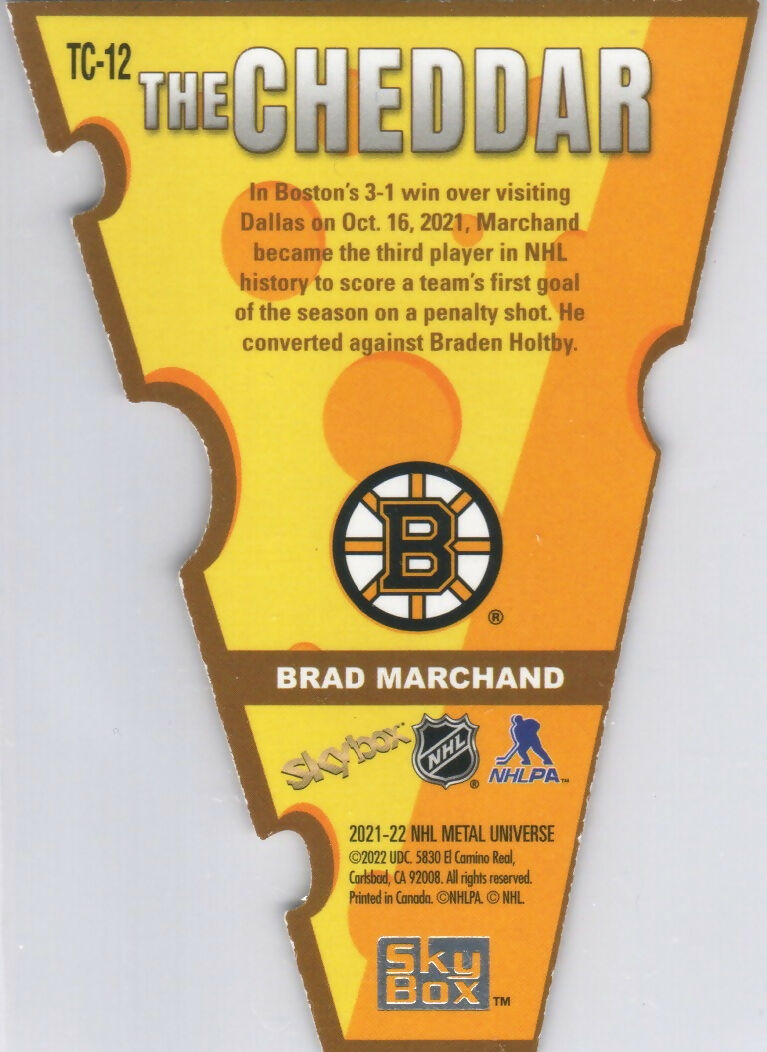 2021-22 Upper Deck Skybox Metal Universe - The Cheddar #TC-12 Brad Marchand - Boston Bruins - B