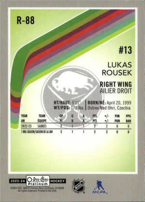 2023-24 Upper Deck O-Pee Chee Platinum Hockey - Retro - Rookie #R-88 Lukas Rousek - Buffalo Sabres - B