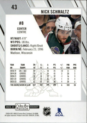 2023-24 Upper Deck O-Pee Chee Platinum Hockey - Base #43 Nick Schmaltz - Arizona Coyotes - B