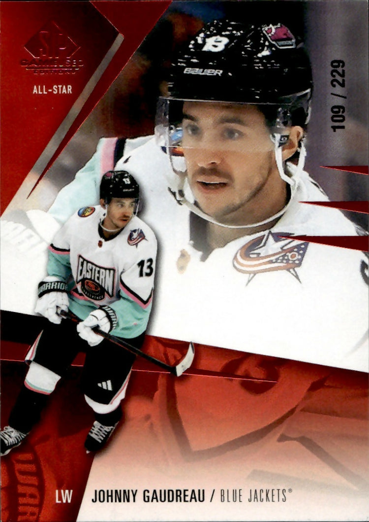 2023-24 Upper Deck SP Game Used Hockey - Base - Red :229 #155 Johnny Gaudreau - Columbus Blue Jackets - A
