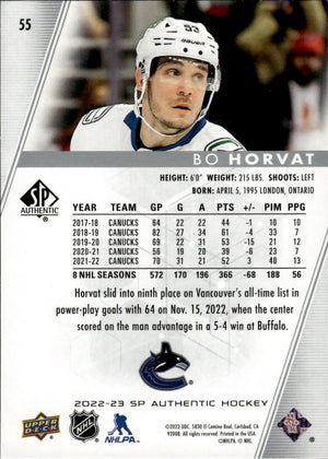 2022-23 Upper Deck SP Authentic Hockey - Base #55 Bo Horvat - Vancouver Canucks