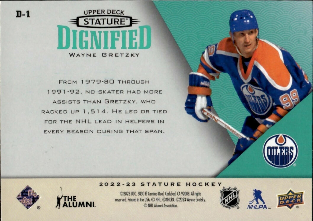 2022-23 Upper Deck Stature Hockey - Dignified :150 #D-1 Wayne Gretzky - Edmonton Oilers - B
