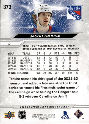 2023-24 Upper Deck Series 2 Hockey - Base #373 Jacob Trouba - New York Rangers