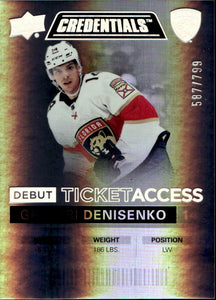 2021-22 Upper Deck Credentials - Base - Debut Ticket Access :799 #125 Grigori Denisenko - Florida Panthers - A